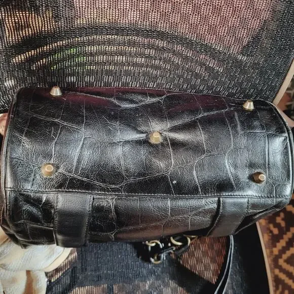 Vintage Betsy Johnson Chains Studs Croc Print Leather Multi-Sectional Punk Bag - Picture 15 of 16